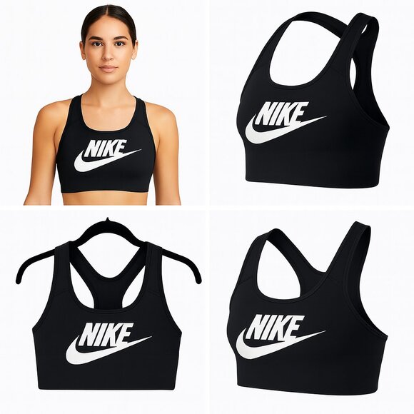 Nike Black Sports Bra Large | White Logo Dri-FIT - Picture 1 of 5